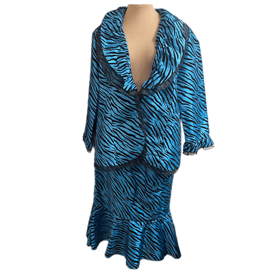 #ad 3K Fashion Blue Zebra Skirt Suit Set Plus Size 2X $39.97