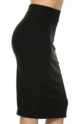 #ad Pencil skirt high waist scuba midi knee length straight career stretch Black $12.97