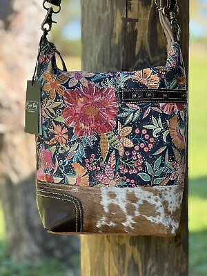 Myra Bag Floral 🌸Canvas Leather Hair on hide Shoulder Bag Boho NEW $54.00