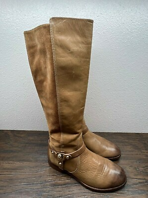 #ad Vince Camuto Womens Boots Size 7.5 Signature Karren Tan Leather Boot Zip Tall $22.41
