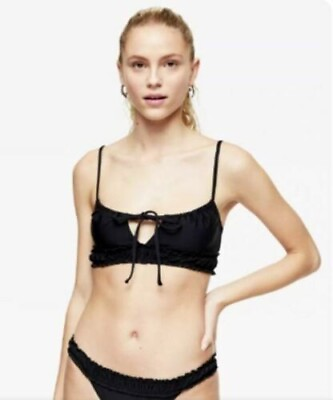 #ad Topshop Womens Ruched Prairie Adjustable Strap Tie Front Bikini Top Black Size 2 $7.50