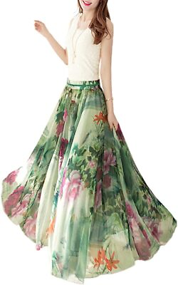 #ad Afibi Boho Floral Long Summer Beach Chiffon Wrap Cover Up Maxi Skirt for Women $83.39