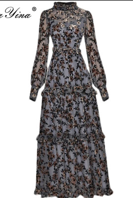 Womens Floral Maxi Party Elegant Long Sleeves Dress $120.00