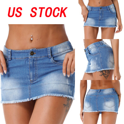 US Women#x27;s Denim Skirt Mini Pencil Jean Skirt Stretch Casual Bodycon Mini Skirts $5.51