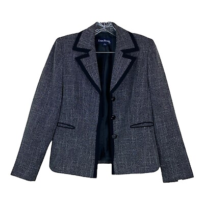 Evan Picone Women#x27;s Button Gray Black Suit Blazer Jacket Size 6 Office Work $24.99