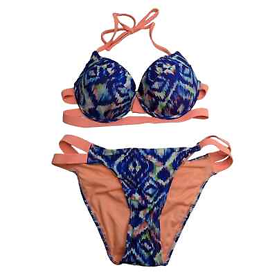 #ad Tinibikini Swimwear Womens Sz M Bikini Swimsuit Set Blue Pink $14.40