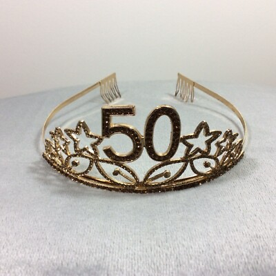 #ad 50th Birthday Party 50 Gold Rhinestone Tiara Princess Crown Hair Combs 50 Years $17.29