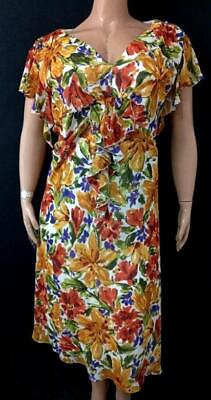 #ad Msk multicolor floral sheer flutter sleeve v neck ruffle lined maxi dress 30W $15.99