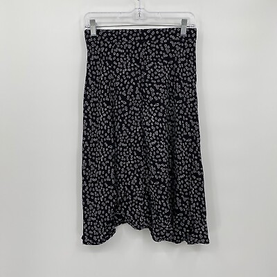 #ad Shein Women#x27;s Longer Length Skirt Business Casual Lightweight Black Floral S $7.49