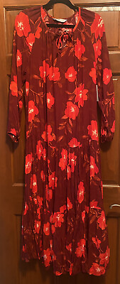 #ad Women’s Red Floral Tiered Long Sleeve Maxi Dress Size Medium New With Tags $31.50