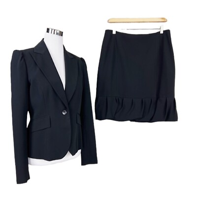 INC International Concepts 2 Pc Skirt Suit Black Blazer Size 8 Skirt Sz 10 Black $34.91