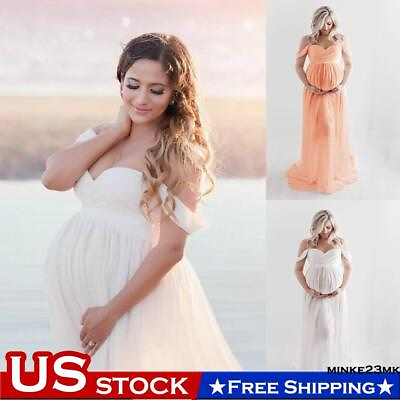 #ad Women Off Shoulder Pregnant Maxi Dress Maternity Photo Shoot Photography Gown $25.39