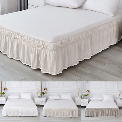 Pom Pom Elastic Bed Skirt Solid Ruffles Skirt Bed Covers Wrap Around All Size $27.89