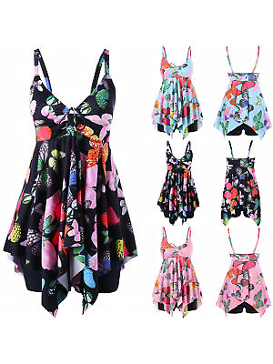 #ad Womens Padded Tankini Set Swimsuit Skirted Swimwear Swim Dress Costume Plus Size $22.89
