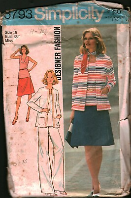 6793 Vintage Simplicity Sewing Pattern Misses Cardigan Skirt Top Pants Designer $5.19