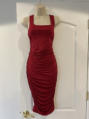 #ad Red Formal M Rouched Cocktail Party Dress Wedding Square Neck Tank $34.75