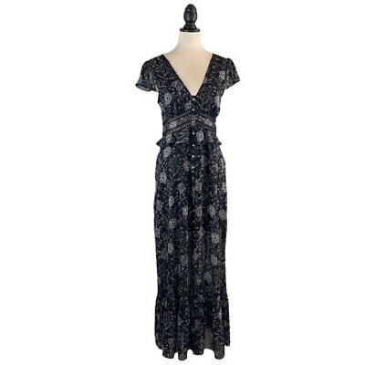 #ad Express Black Floral Maxi Dress Button Front Sheer Size 4 $33.15