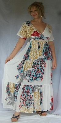 #ad #ad white multi dress maxi hippy gypsy print M L 1X 2X zs937 $42.00