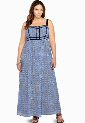 Torrid Lace Maxi Tank Dress Womens Size 20 Blue Adjustable Straps Empire Waist $21.00