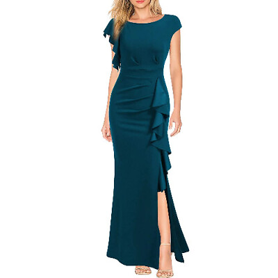#ad #ad New Women#x27;s O neck Ruffled Edge Sleeve Slit Tight Cocktail Evening Dress hot $76.26