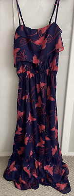 #ad #ad Ladies Express Size Small 10 Blue Red Long Maxi Dress Summer Floaty Tiered GBP 15.00