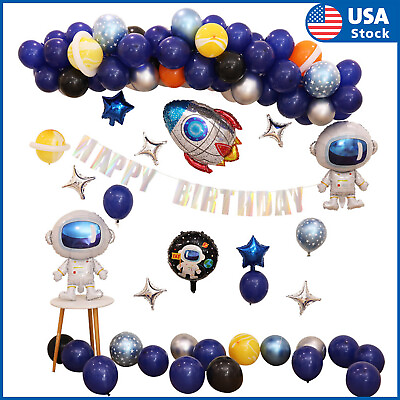 USA Space Party Astronaut Rocket Ship Balloons Banner Birthday Baby Shower Decor $18.98