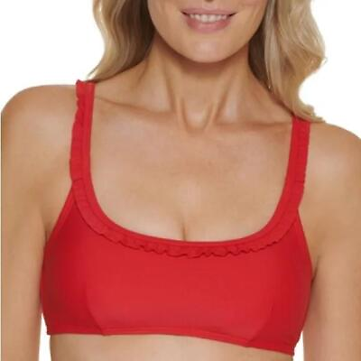 #ad MSRP $78 Tommy Hilfiger Ruffle Bikini Top Scarlet Red Size Large $39.59