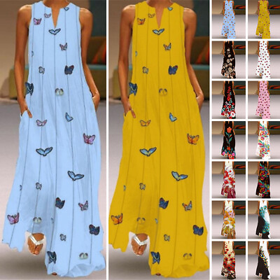 #ad Womens Vest Dress Casual Sleeveless Tunic Top Party Evening Long Maxi Sundress $20.73