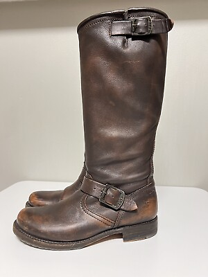 #ad Frye Veronica Brown Leather Engineer Moto Biker Boots Womens Size 8 $100.00