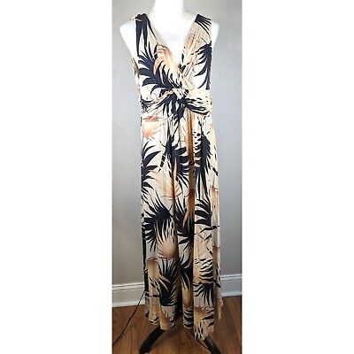 SOFT SURROUNDINGS Tropical Palm Leaf Print Maxi Dress Petite Large PL $34.00