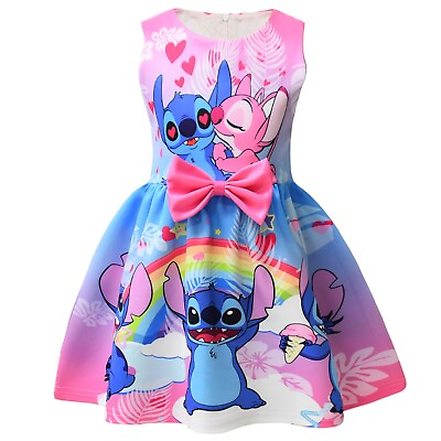 #ad Girls Stitch Casual Dress Toddler Summer Princess Sundress Flower Tie Dresses $19.99