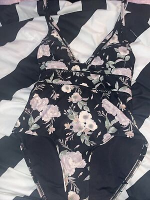 #ad one peice lacey floral open back swimsuit $15.00