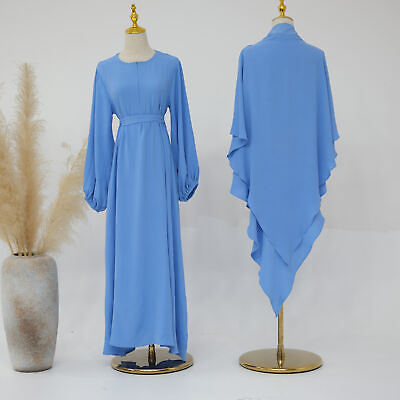 #ad Muslim Women Two Piece Set Long Sleeve Maxi Dress Abaya Kaftan Dubai Burqa Tops C $85.12