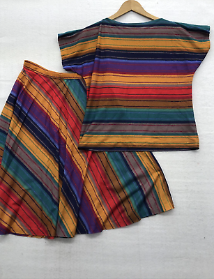 #ad #ad Vintage Charles Alan 2 Piece Skirt Set Size 16 Striped Flare Skirt ILGWU USA $56.06