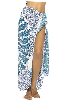 #ad Womens Sarong Beach Swimsuit Bikini Cover up Wrap Peacock amp; Clip White Tosca $34.09