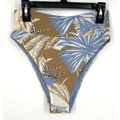 #ad Aerie Womens HIgh Cut Cheeky Bikini Bottoms Swimsuit Size Small Tropical Print $14.99