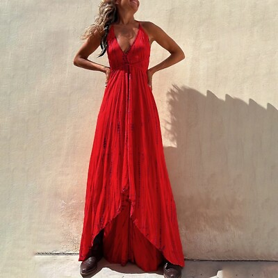 #ad Women Dress Sundress Maxi Beach Dresses Sexy Sleeveless Spring Strappy Bohemian $31.82