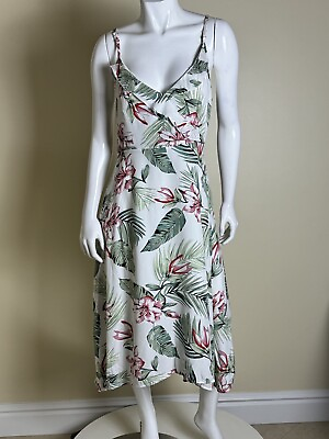 #ad Women’s Tropical Maxi Dress Slit Sleeveless Ruffle Sz M. 18 $18.00