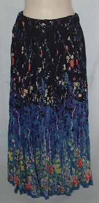 #ad Floral Print One Size Elastic Waist Pleated Cotton Boho Maxi Broom Skirt $20.00