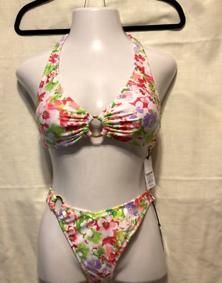 #ad Shade amp; Shore Women Side Ring High Leg Cheeky Bikini Set Floral Print NWT $12.90