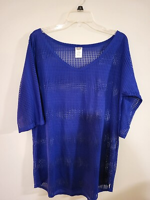 #ad #ad O#x27;NEILL Size M L Womens Blue Mesh Round Neck Elbow Sleeve Beach Cover Up Top $9.99