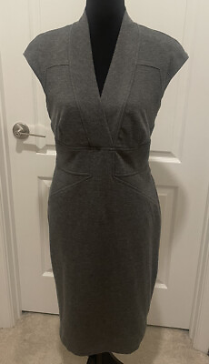Cache Solid Gray Dress Sz 10 Side Zip Poly Rayon Spandex Lined Beautiful $24.99