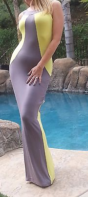 #ad Maya Antonia XL SIZE Elegant Sexy Slimming Yellow Grey Maxi DressExtra Long $23.97