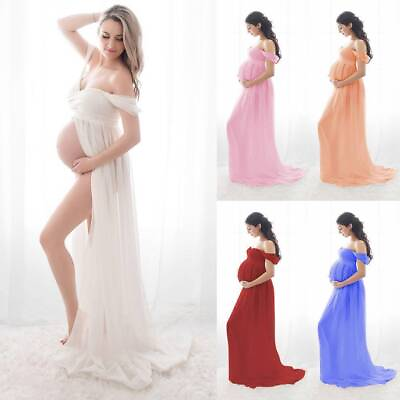 #ad Pregnant Women Off Shoulder Maxi Dress Maternity Photo Shoot Photography Gown US $25.39