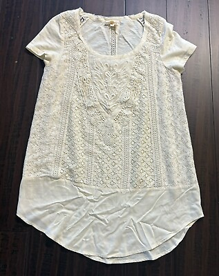 #ad Meadow Rue Top Womens XS Ivory Embroidered Cream Ivory Cotton Boho Preppy $19.88