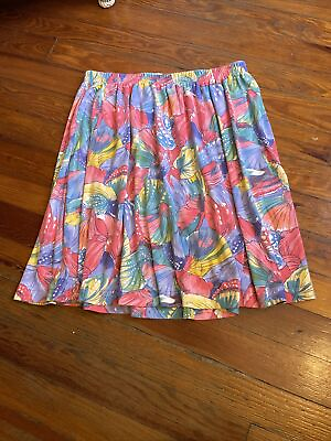 #ad Skirt 2x Hawaiian Vintage Elastic Waist Floral Tahitian Seashell USA Pockets $16.00