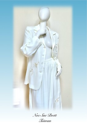 #ad Vintage 80s NOS NWT Oversized Applique White Skirt Suit Set by Sue Brett S XS $41.99