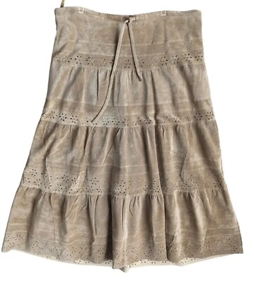 #ad Vtg Margaret Godfrey Suede Leather Skirt Women 12 Tan Neiman Marcus Western $79.95