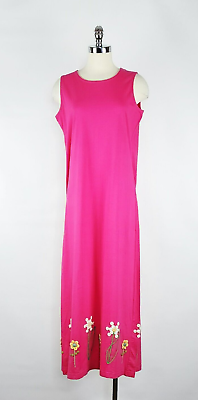 #ad Susan Bristol Pink Floral Embroidered Button Round Neck Maxi Dress Women#x27;s L $18.99