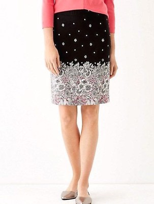 #ad NWT J Jill Sz 16P Essential Cotton Stretch Pencil Skirt Black W Floral Border $19.90